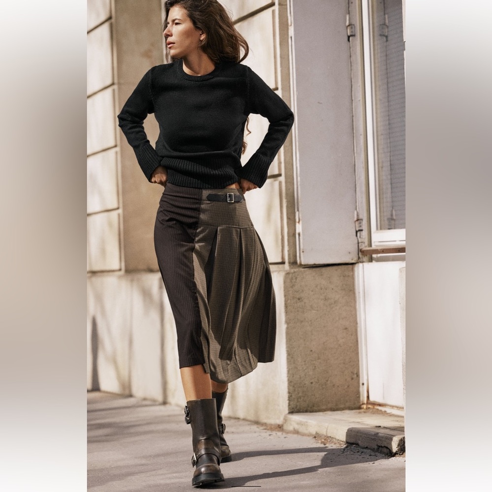 Zara Black and Brown Midi Skirt